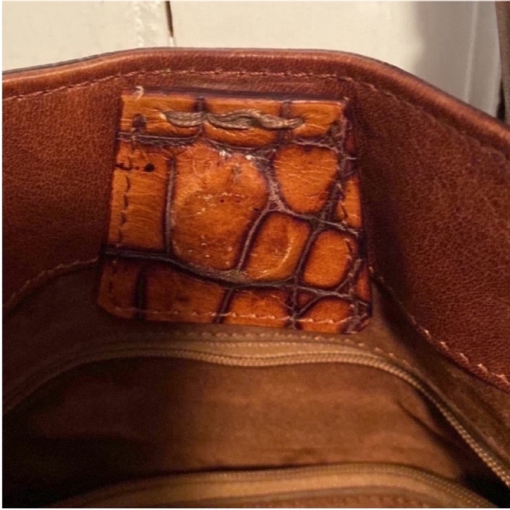 Rey Crocodile Leather Shoulder Bag Brown Tan - Picture 10 of 14